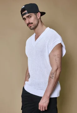 Pull uni en maille sans manches