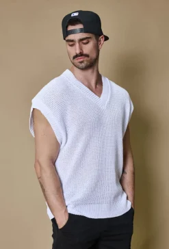 Pull uni en maille sans manches