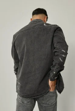 Surchemise jean délavé avec finition usée