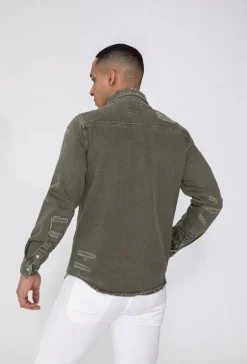 Surchemise jean délavé avec finition usée