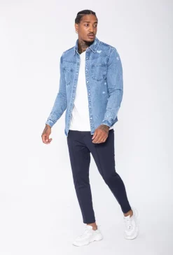 Surchemise jean délavé avec finition usée