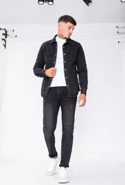 Surchemise jean délavé avec finition usée
