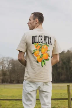 T-shirt beige à manches courtes avec col rond