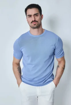 T-shirt fin manches courtes uni en maille