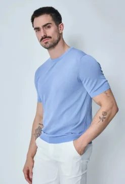 T-shirt fin manches courtes uni en maille