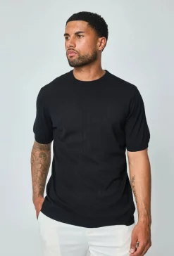 T-shirt fin manches courtes uni en maille