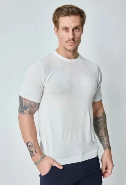 T-shirt fin manches courtes uni en maille