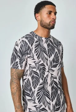 T-shirt manches courtes à motifs feuillage