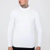 T-shirt manches longues col montant en coton de couleur uni