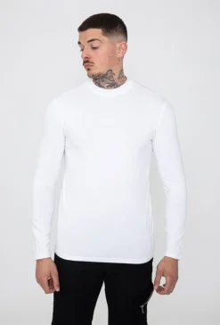 T-shirt manches longues col montant en coton de couleur uni