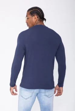 T-shirt manches longues col montant en coton de couleur uni