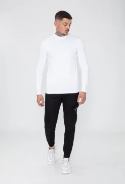 T-shirt manches longues col montant en coton de couleur uni