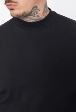 T-shirt manches longues col montant en coton de couleur uni