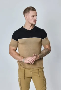 T-shirt polo en maille bicolore