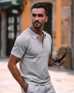 T-shirt polo zippé maille piquée