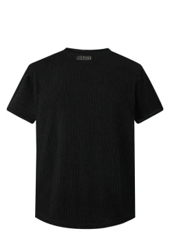 T-shirt uni en maille transparente manches courtes col rond