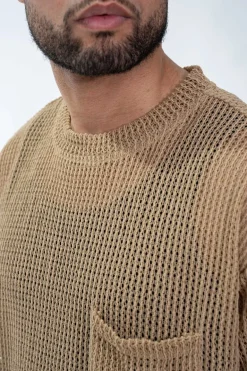 T-shirt uni en maille transparente manches courtes col rond
