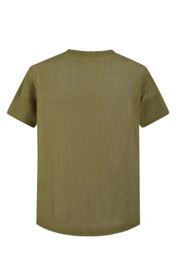 T-shirt uni en maille transparente manches courtes col rond