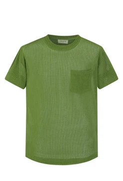 T-shirt uni en maille transparente manches courtes col rond