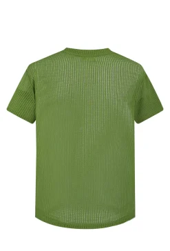T-shirt uni en maille transparente manches courtes col rond