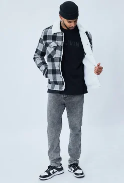 Veste à carreaux avec col mouton
