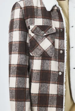 Veste à carreaux avec col mouton