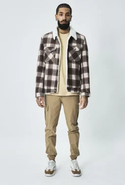 Veste à carreaux avec col mouton