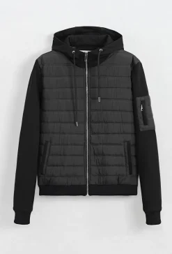 Veste bi matière à capuche ajustable avec lacet