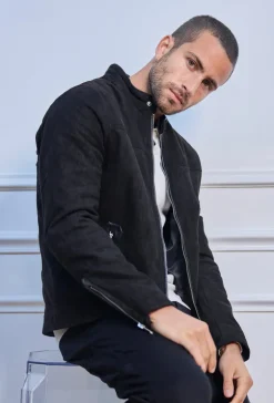 Veste biker simili daim