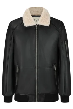 Veste bombardier simili cuire avec col moumoute