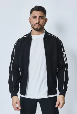 Veste bomber simili daim à liseré sur les manches