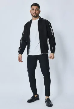 Veste bomber simili daim à liseré sur les manches