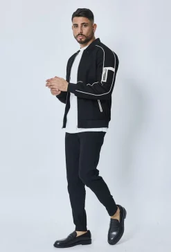 Veste bomber simili daim à liseré sur les manches