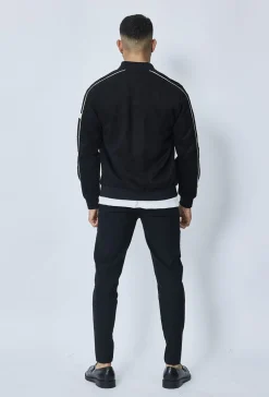 Veste bomber simili daim à liseré sur les manches