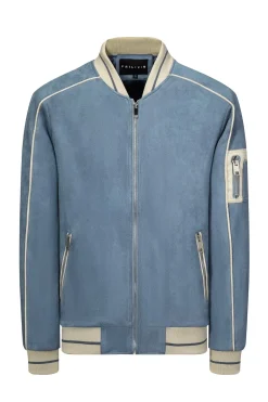 Veste bomber simili daim à liseré sur les manches