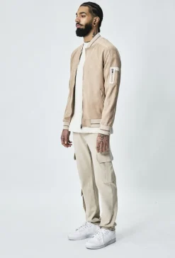 Veste bomber simili daim à liseré sur les manches