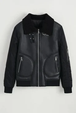 Veste bomber suédine avec col en fausse fourrure moumoute
