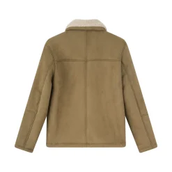 Veste en daim à zip col ouvert en moumoute