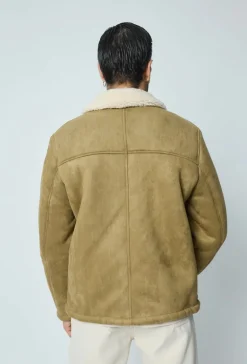 Veste en daim à zip col ouvert en moumoute