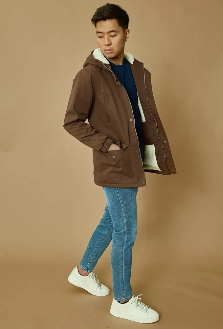 Veste parka milongue à capuche moumoutée