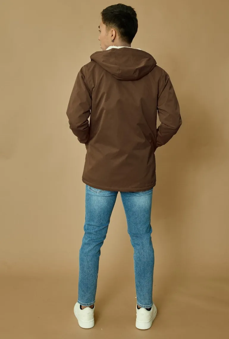 Veste parka milongue à capuche moumoutée