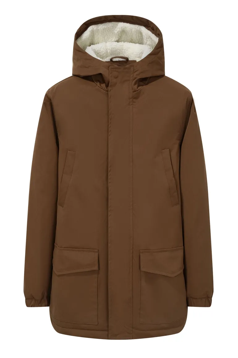 Veste parka milongue à capuche moumoutée