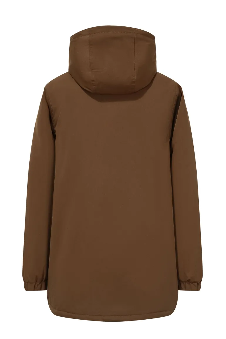 Veste parka milongue à capuche moumoutée