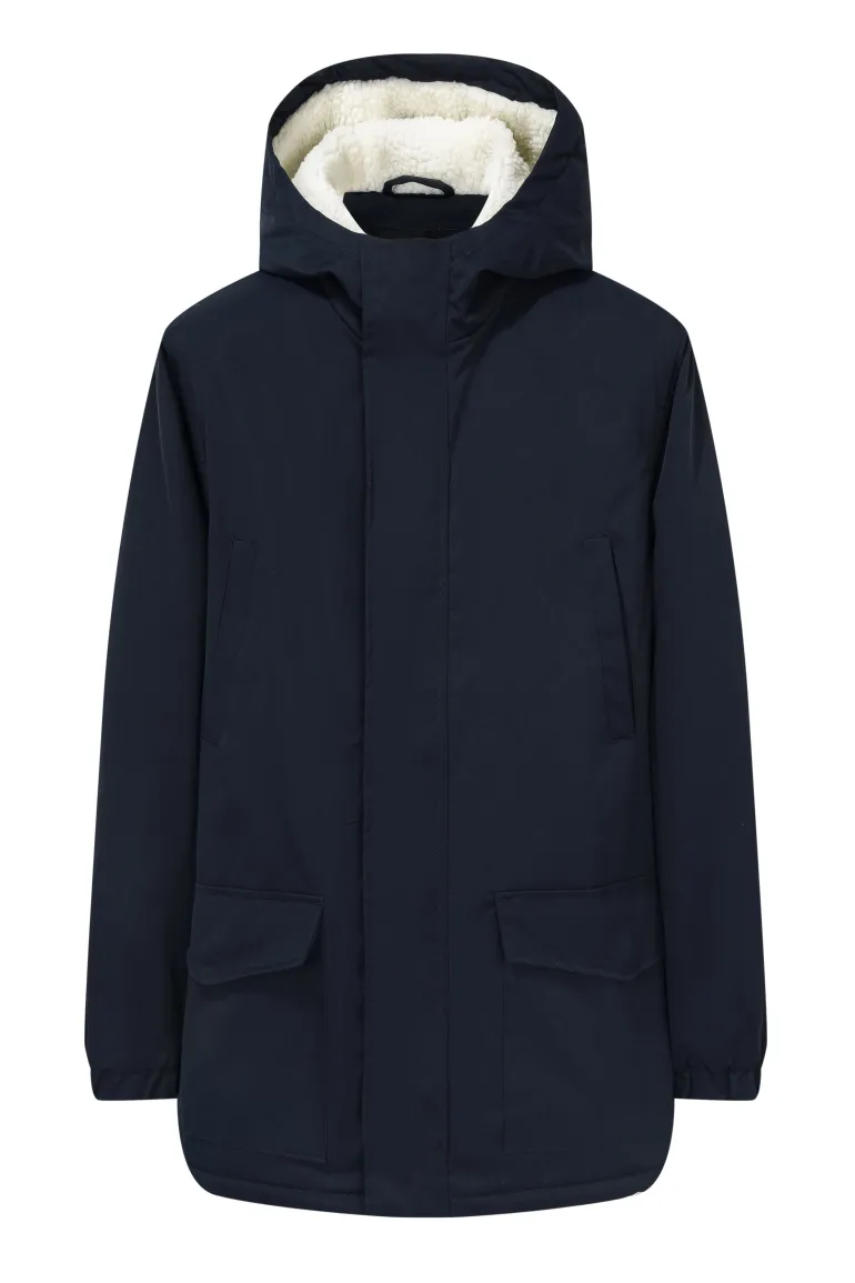 Veste parka milongue à capuche moumoutée