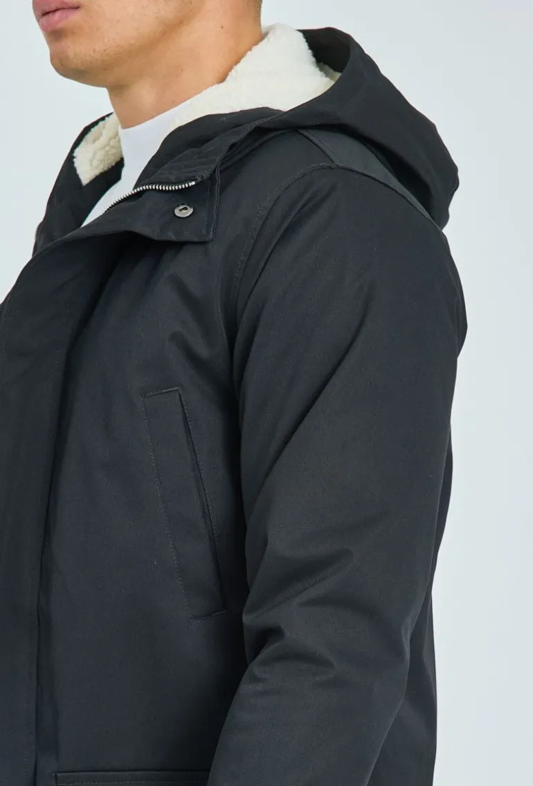 Veste parka milongue à capuche moumoutée