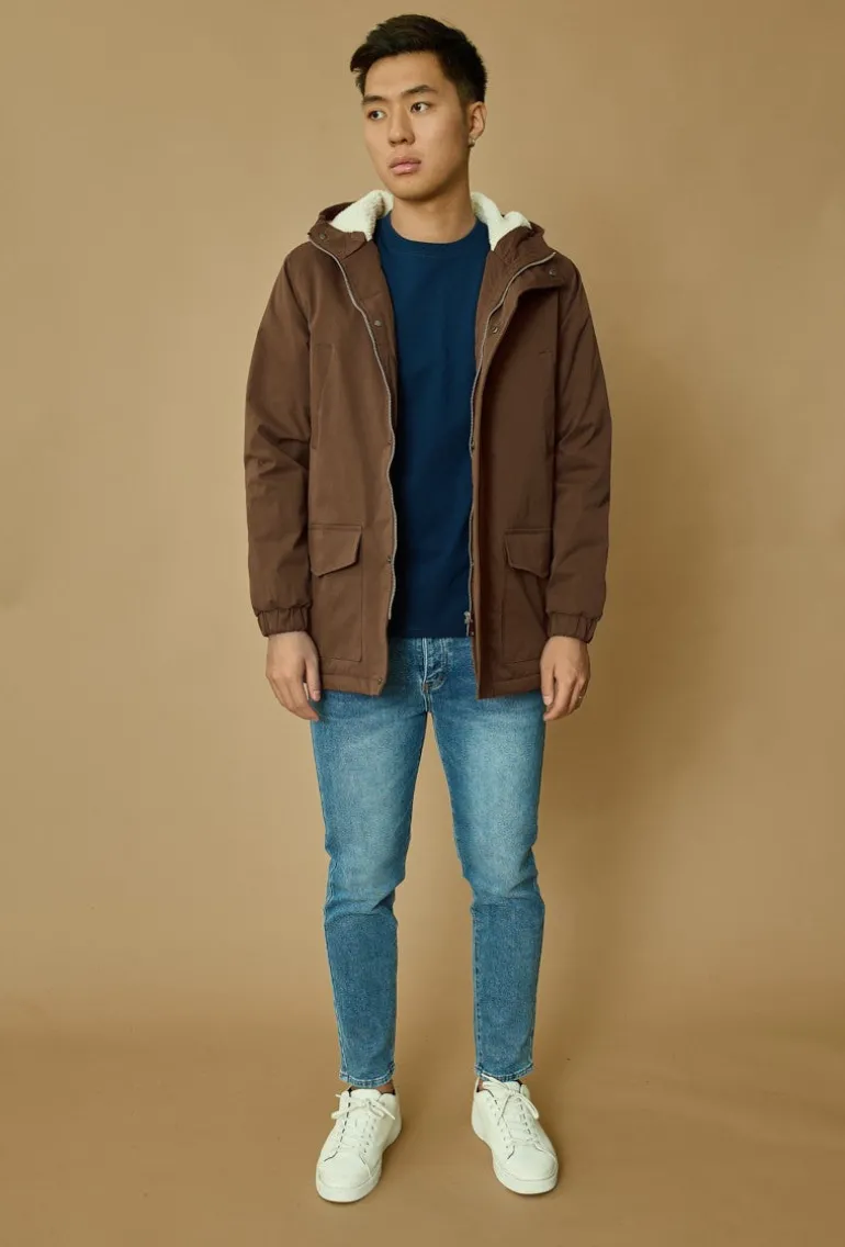 Veste parka milongue à capuche moumoutée