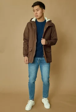 Veste parka milongue à capuche moumoutée