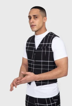 Veste tendance sans manches avec motif à carreaux