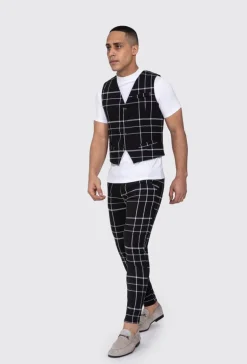 Veste tendance sans manches avec motif à carreaux