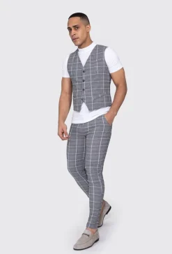 Veste tendance sans manches avec motif à carreaux